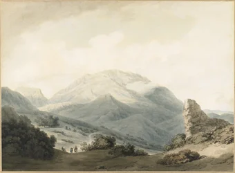 リヴァディアとデルファイの間の道路からのパルナッソス山、1790年頃